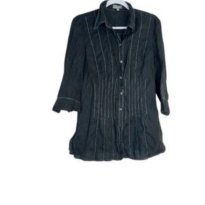 Vintage Steilmann Womens Button Front Tunic Black Linen Lagenlook Burnout Chic S